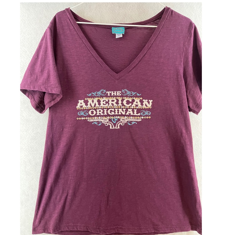 Cowgirl Hardware T-Shirt Women 2X Plum Excellent American Original‎ Rhinestone